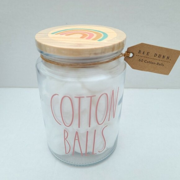 Rae Dunn Other - Rae Dunn Glass Jar/Canister Rainbow Lid Cotton Balls With 60 Cotton Balls NEW